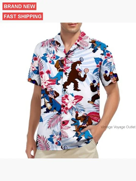 Men's Short Sleeve Button Down Hawaiian Shirt Regular Fit Polyester - Picture 2 of 7